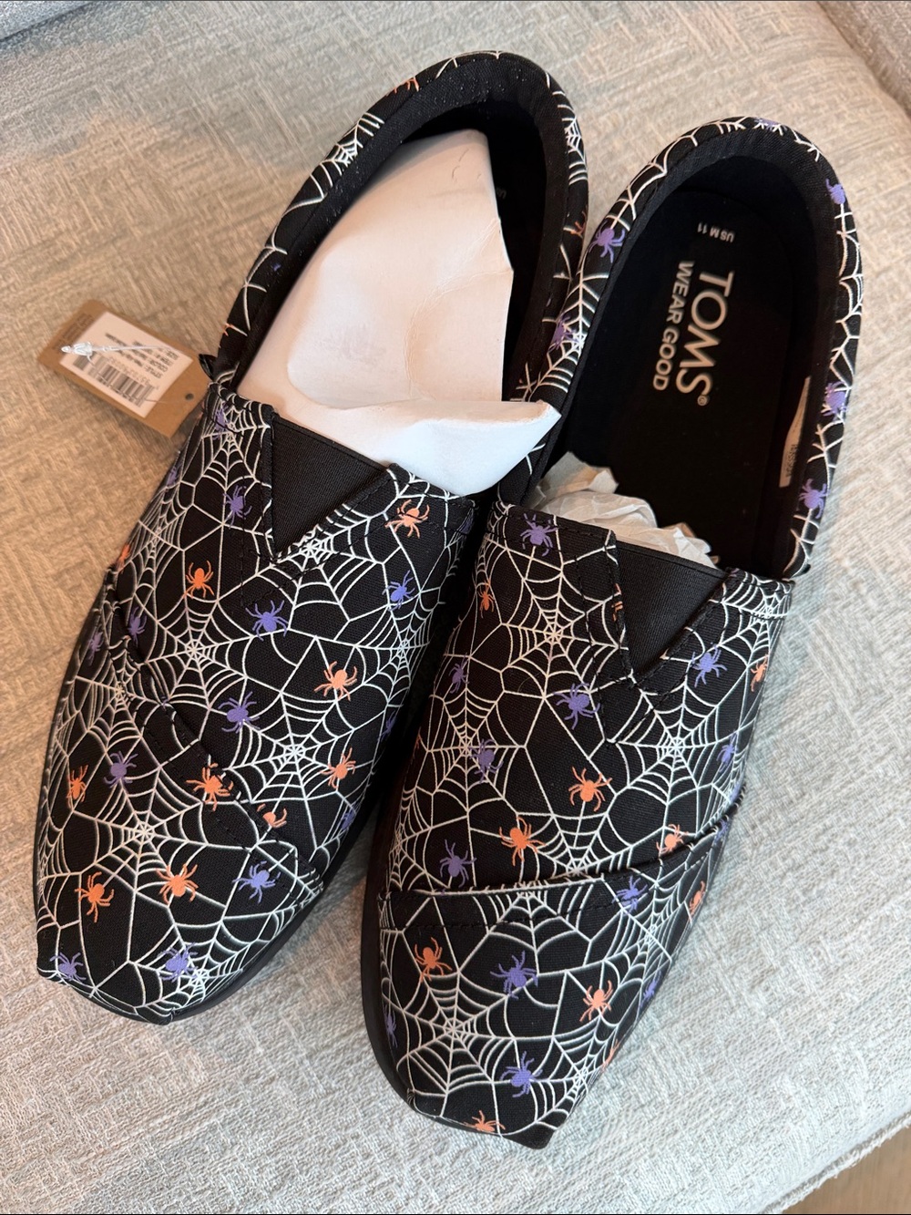 Tom’s Spider Web Shoes Slip On Flats Halloween Glow In The Dark Women's Size 11 - Picture 2 of 10